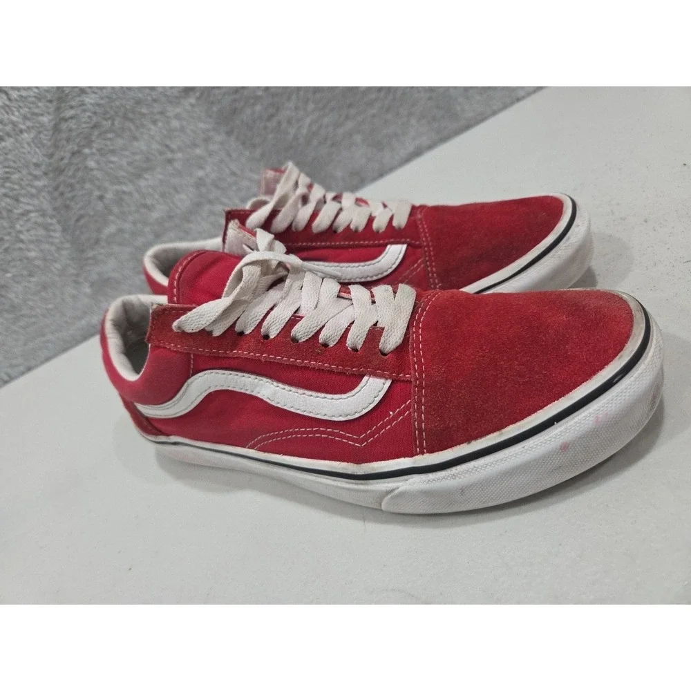 Vans Old Skool Shoes Mens 8.5Womens 10 Red White Stripe Suede Skate‎ 500714